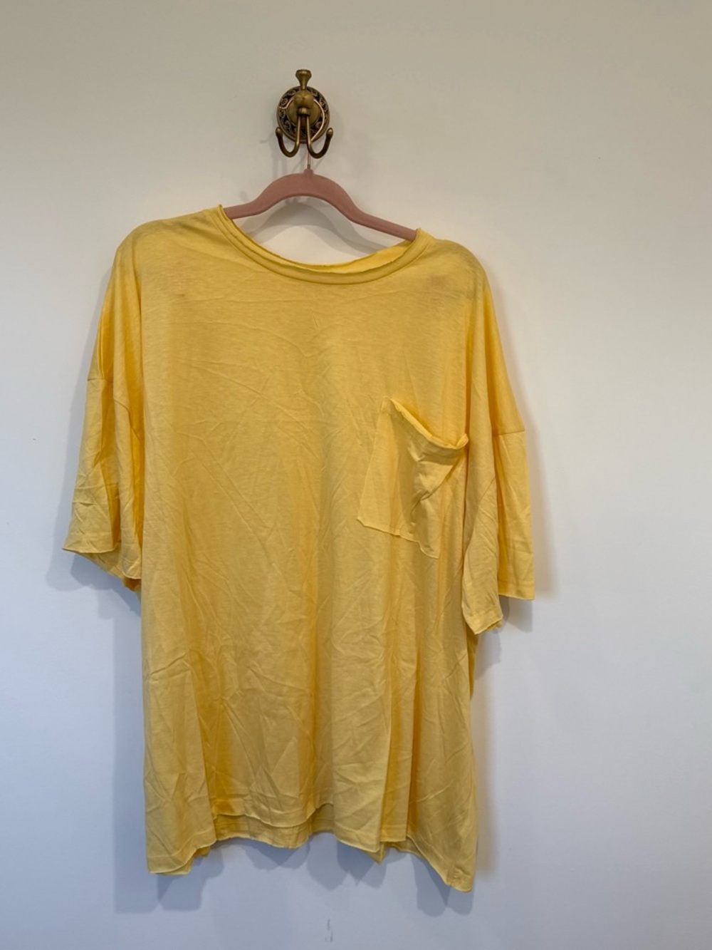 Zenana 1X Relaxed Boyfriend Yellow Pocket Tee